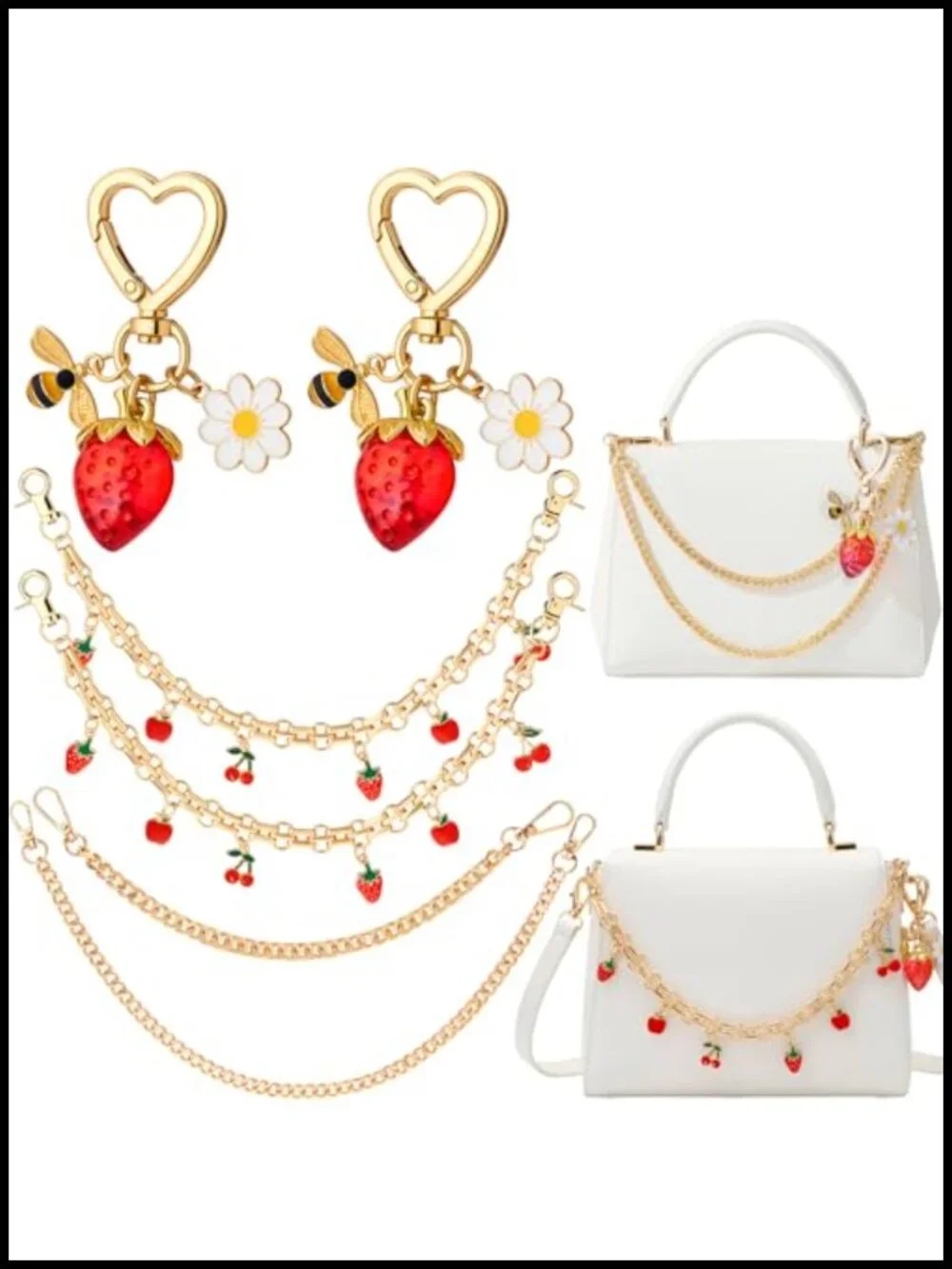 6pc Bag Charms and Keychains Purse Strap Extender Chains